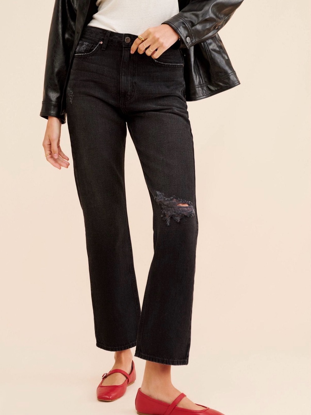Just Black Denim - Classic High-Rise Black Distressed Jeans